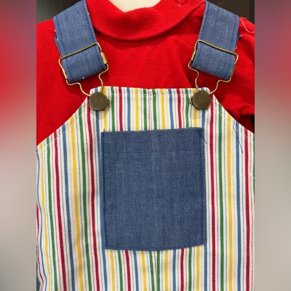 Vintage 1980s Buster Brown DoubleB Rainbow Stripes overalls baby boy sweater set - Picture 4 of 6